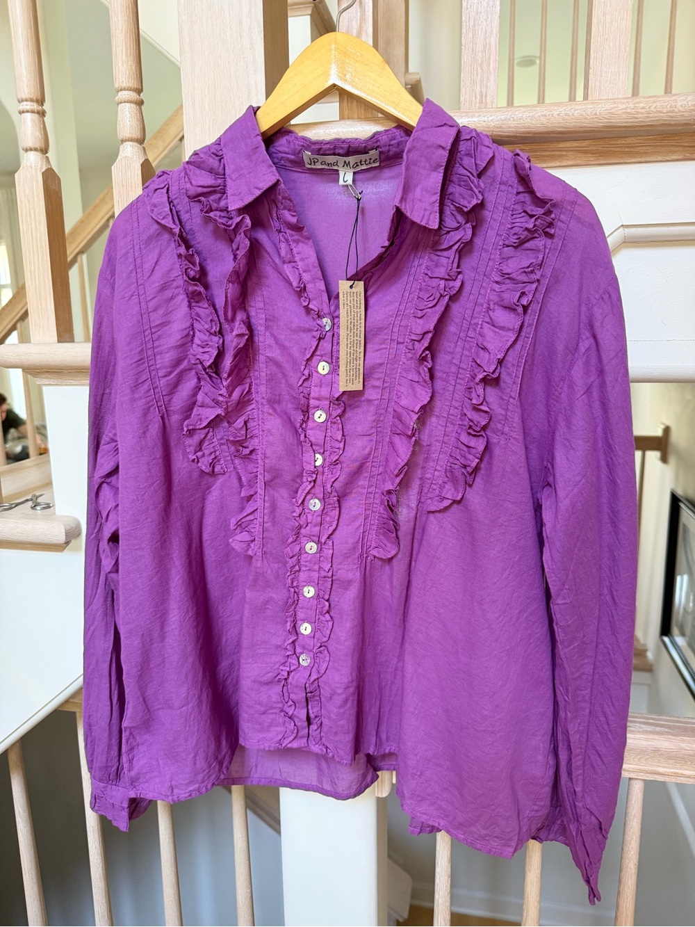 JP And Mattie Blanchard Ruffle Button Down Blouse in Purple L NWT - Picture 3 of 11